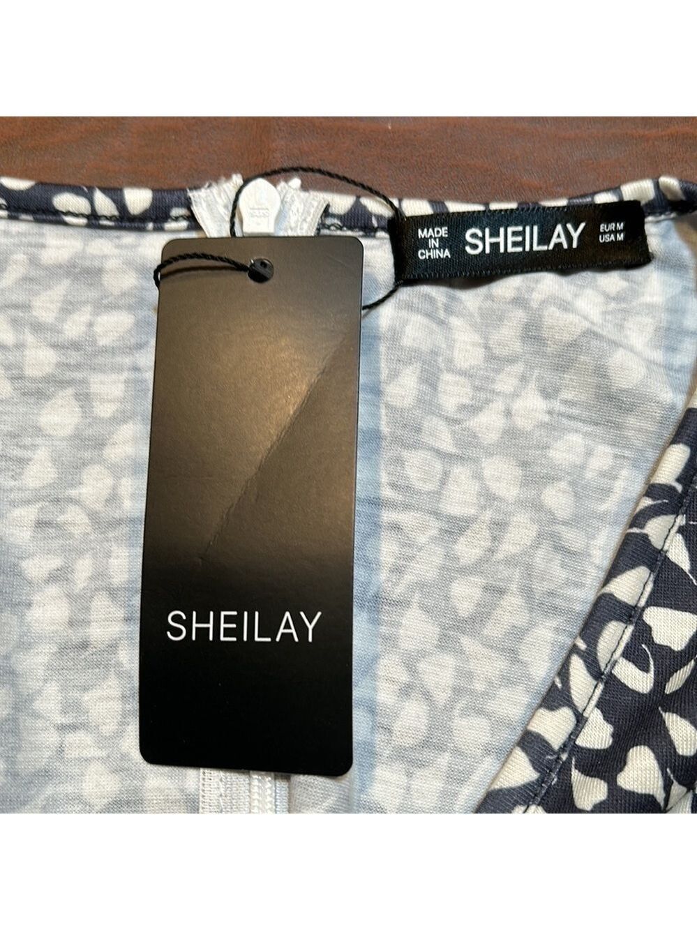 SHEILAY Dark Gray & Cream Print Wrap Dress Size M. NWT! - Picture 7 of 7